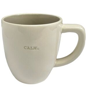 Rae Dunn CALM Mug White with Gray Letters and Interior Dimples NWT 2017 OG
